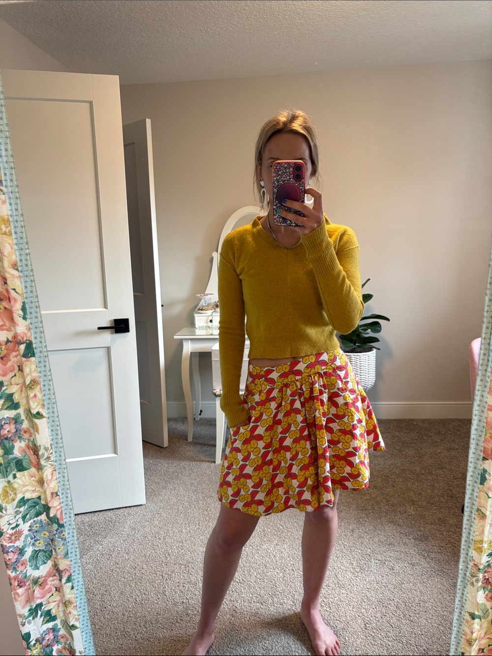 Bright Citrus Print Skater Skirt - Yellow & Red